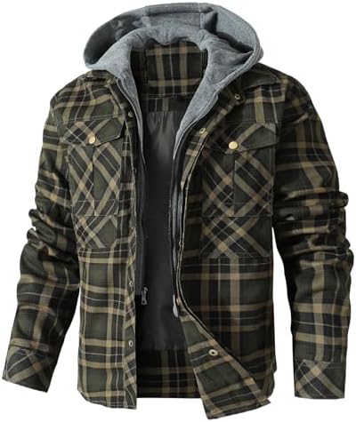 HYPESTFIT Men’s Corduroy Plaid Sherpa Lined Flannel Shirt Jacket Fleece Coat