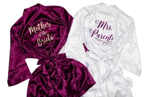 Women’s Personalized Satin Robe For Bridesmaid Bride Wedding Bridal Party Monogram Getting Ready Outfit Short Robe Customize Your Own Monogram Colors