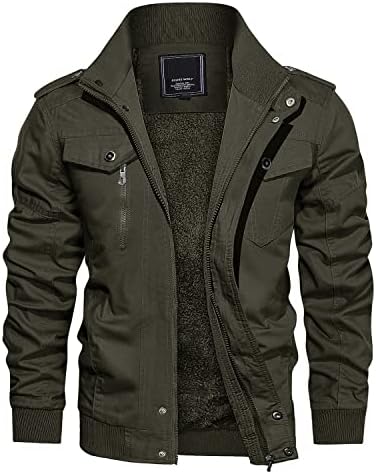 CRYSULLY Men’s Winter Casual Thicken Multi-Pocket Field Jacket Outwear Fleece Cargo Jackets Coat