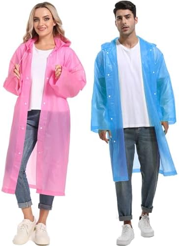 Borogo 2PCS Rain Ponchos for Adults Reusable Raincoats Emergency Survival With Hoods And Sleeves for Women Men