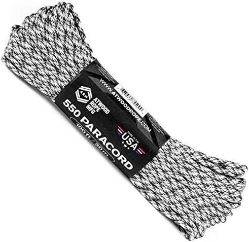 Atwood Rope MFG 550 Paracord 100 Feet 7-Strand Core Nylon Parachute Cord Outside Survival Gear Made in USA | Lanyards, Bracelets, Handle Wraps, Keychain (Snow Camo)