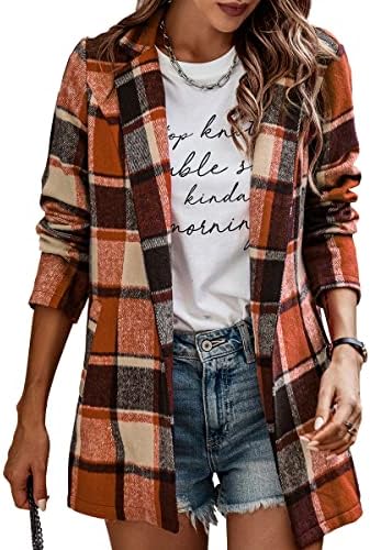 AOVDE Womens Plaid Shacket Jacket – 2023 Fall Winter Casual Lapel Long Sleeve Flannel Shirts Open Front Tartan Jackets Coat