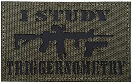 Reflective Morale SWAT Infrared IR Patches Funny Gun Badge Tactical Military Army Uniform Fastener Hook and Loop Emblems for Jackets Jeans Caps Backpacks – I Study Triggernometry (Army Green)