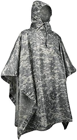 LOOGU Hooded Rain Poncho, Camo Military Emergency Raincoat for Adult Men & Women