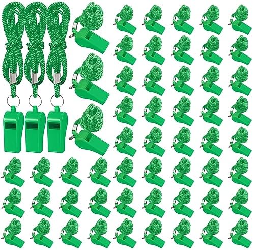 Honoson 100 Pcs Emergency Whistle with Lanyard, Plastic Safety Whistle Loud Crisp Sound Survival Whistle for Lifeguard, Self Defense, Emergency, Hiking, Outdoor Camping Accessories