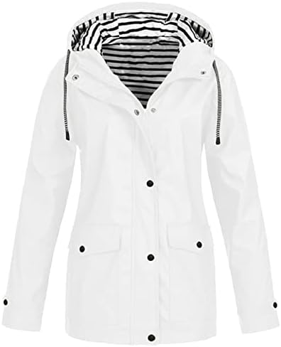 ADHOWBEW Winter Rain Jackets for Women Plus Size Windbreaker with Hood Drawstring Coats Outerwear