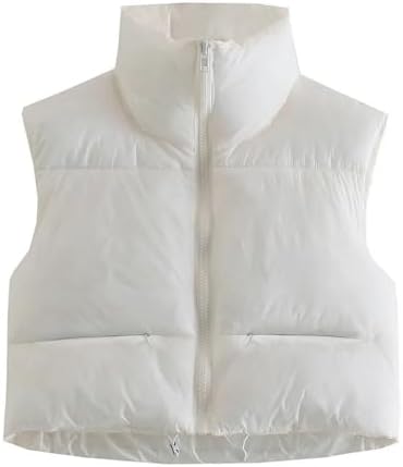 Talakeno Women’s Winter Cropped Puffer Jacket Lightweight Sleeveless Stand Collar Warm Puffer Vest
