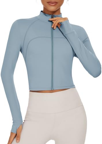 Ivicoer Workout Tops for Women Scrub Cropped Jackets Yoga Athletic BBL Jacket with Thumb Holes