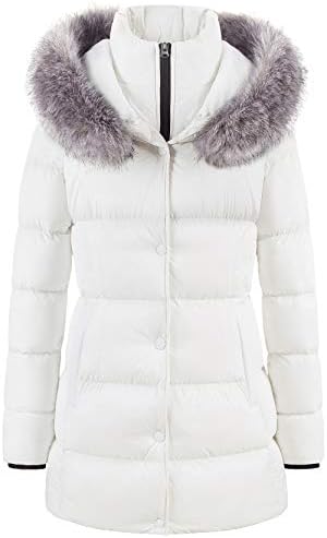 CREATMO US Women’s Winter Snow Jacket Long Fur Puffer Coat With Removable Faux Fur Trim
