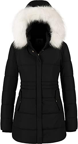 Chrisuno Women’s Winter Warm Coats Puffer Jacket Long Drawstring Waterproof Snow Parka With Removable Faux Fur Trim Hood