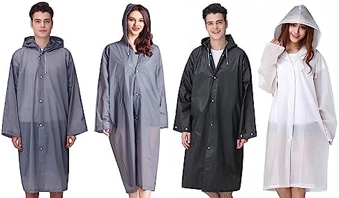 Rain Ponchos for Adults, Reusable Raincoats for Women Men, Emergency Rain Jacket with Hood for Disney Camping Hiking Outdoor (2 Gray+1 White+1 Black)