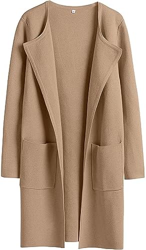 Caracilia Womens Knit Cardigan Sweaters Oversized Open Front Long Sleeve Lapel Casual Jacket 2023 Fall Coat Dressy Coatigan