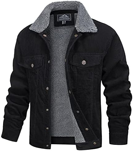 MAGCOMSEN Men’s Corduroy Jacket Sherpa Lined Trucker Jackets Cotton Turn-Down Collar Warm Winter Jacket 5 Pockets