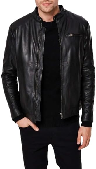 Prime Leather Men’s Black Hand made Genuine lambskín leather Winter Jacket (Made in India)