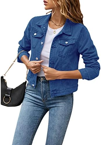 Fanvereka Jean Jackets for Women Fashion Casual Denim Jacket Long Sleeve Button Down Chest Pocket Coat