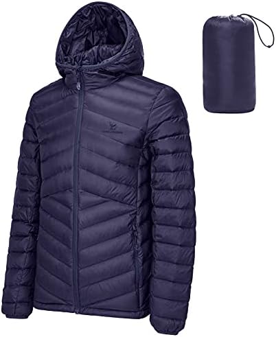 CAMEL CROWN Men’s Packable Down Jacket Hooded Lightweight Puffer Insulated Coat for Travel Outdoor Hiking