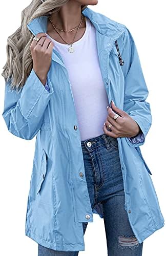 Kikibell Rain Jacket Women Striped Lined Hooded Lightweight Raincoat Outdoor Waterproof Windbreaker