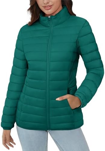 MAGCOMSEN Women’s Puffer Jacket Lightweight Quilted Padded 4 Pockets Zip-up Stand-collar Winter Fleece Coat