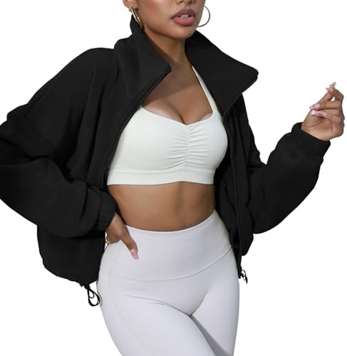Acubozzntb Women’S Crop Zip Up Jacket Long Sleeve Trendy Fleece Jacket Workout Sherpa Coat Fall Clothes