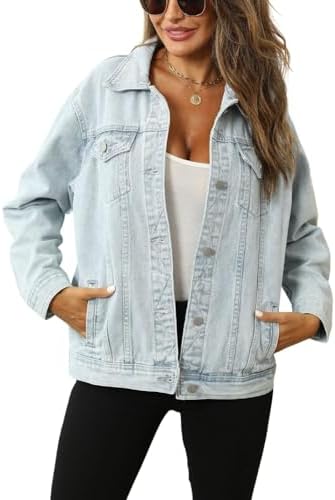 happlan Women’s Oversized Denim Jacket Jean Jacket for Women