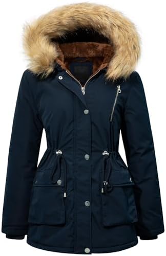 FASRYKOC Women’s Fur Hood Winter Parka Thicken Winter Jacket Coat Hooded Puffer Coat with Removable Fur Trim