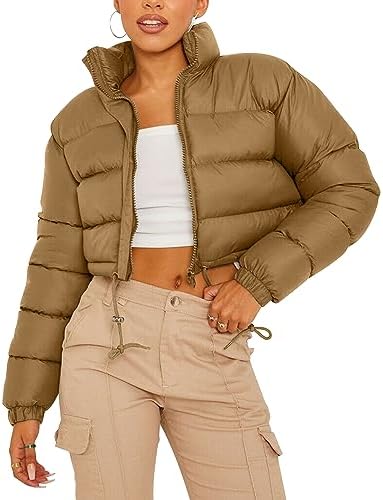 PEHMEA Women Cropped Puffer Jacket Winter Zip Up Short Padded Down Coat