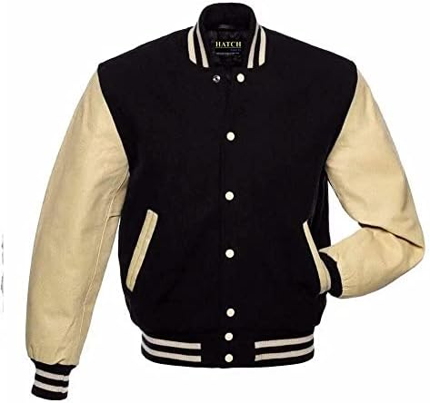 Hatch Sports Men’s Classic Varsity Letterman Jackets Genuine Leather Sleeve and Wool Blend Baseball College Varsity Jackets