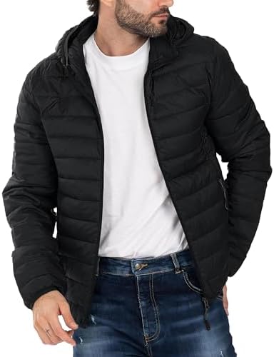 NORTH FARER Mens Puffer Jacket Hooded Lightweight Water-Resistant Coats Warm Winter Down Jacket Outerwear