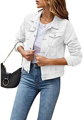 Fanvereka Jean Jackets for Women Fashion Casual Denim Jacket Long Sleeve Button Down Chest Pocket Coat