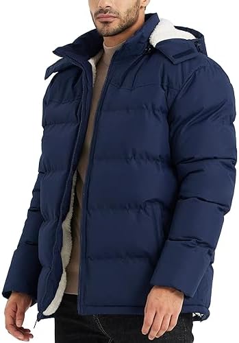 BEST SOUTH Men’s Hooded Winter Puffer Jacket Fleece Warm Bubble Coat Outerwear Cold Weather