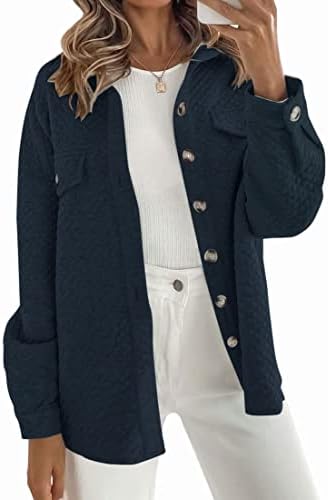 ZESICA Women’s Casual Long Sleeve Button Down Loose Lightweight Shacket Shirt Jacket Coat Outerwear with Pockets