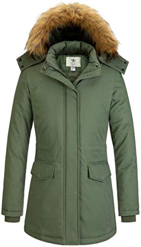 WenVen Women’s Winter Thickened Warm Mid Length Parka Jacket Windproof and Waterproof Coat With a Detachable Fur Hat.