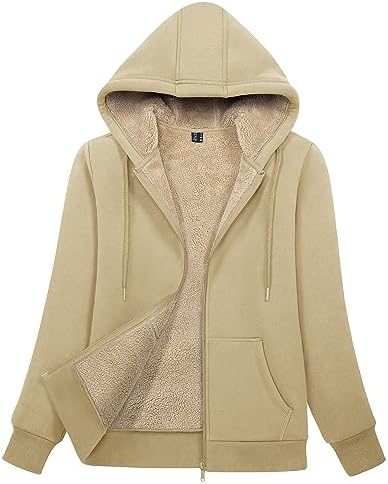 MAGCOMSEN Womens Zip Up Hoodies Sherpa Lined Fleece Thermal Jacket Full Zip Winter Warm Casual Thick Coats Pockets