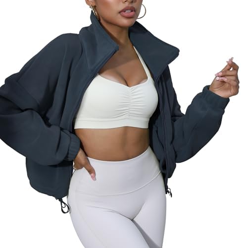 Acubozzntb Women’S Crop Zip Up Jacket Long Sleeve Trendy Fleece Jacket Workout Sherpa Coat Fall Clothes