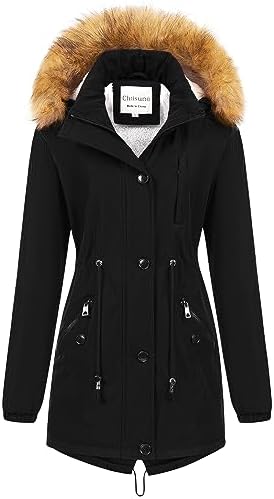 Chrisuno Women’s Mid-Length Military Parka Winter Outerwear Insulated Jacket Soft Fleece Snow Faux Fur Coat