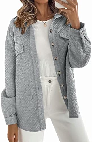 ZESICA Women’s Casual Long Sleeve Button Down Loose Lightweight Shacket Shirt Jacket Coat Outerwear with Pockets