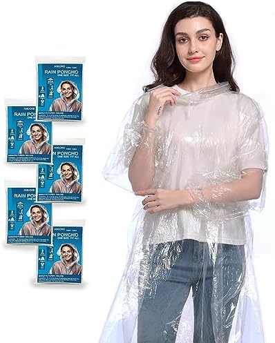 Disposable Rain Ponchos for Adults – Emergency Rain Ponchos Family Pack for Women and Men with Drawstring Hood