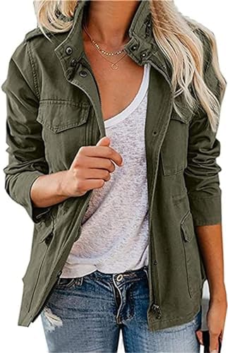 PORCLAY Women’s Cargo Jacket Lightweight Zip Up Snap Buttons Utility Military Anorak 2023 Cool Fall Coat Outwear with Pockets