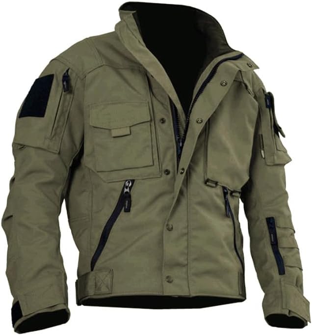 Bengbobar Military Jacket Men Tactical Casual Utility Fall Hiking Training Coats Stand-Up Collar Overcoat with 12 Pocket