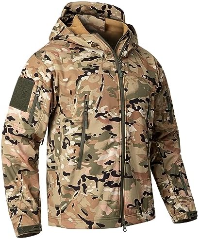 CARWORNIC Men’s Camo Quiet Hunting Jacket Waterproof Softshell Fleece Lined Camouflage Outdoor Hiking Fishing Coat