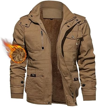 TACVASEN Men’s Jacket-Casual Winter Cotton Military Jacket Thicken Hooded Cargo Coat