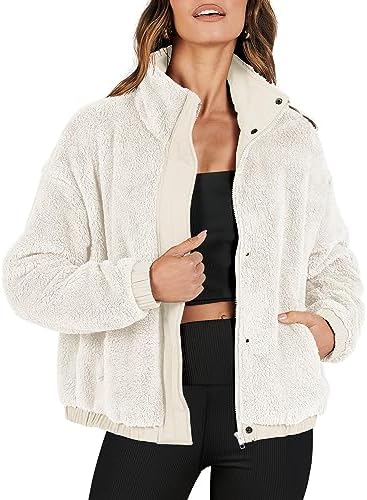 ANRABESS Women Sherpa Fleece Jackets Casual Long Sleeve Buttons Cropped Coat Winter Outwear