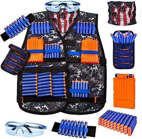 Kids Tactical Vest Kit for Nerf Guns Series with Refill Darts,Dart Pouch, Reload Clips, Tactical Mask, Wrist Band and Protective Glasses, Toys for 8 9 10 11 12 Year Boys