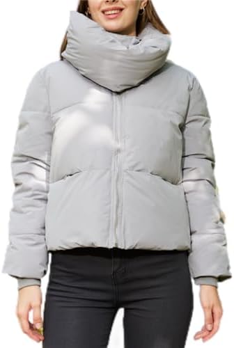 HAOZHIYU Women’s Zipper Puffer Jacket Winter Quilted Short Down Coat Scarf Collar Down Jacket with Pockets