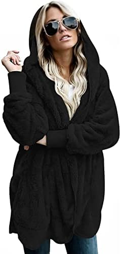 LONGYUAN Women’s Fleece Jacket Fuzzy Hooded Casual Coats Cardigan Sweaters with Pokets