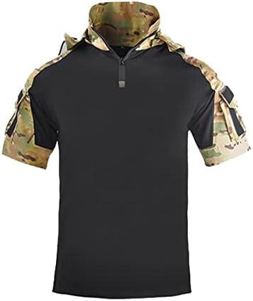 HAN·WILD Men’s Combat Shirts Tactical Short Sleeve Shirt Cargo Military Airsoft T-shirt with Hood Outdoor