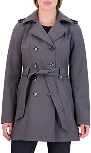 Sebby Collection Women’s Soft Shell Trench Coat with Detachable Hood