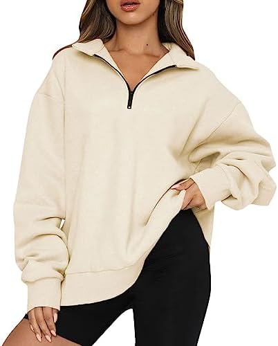 Tintwwg Women Sweatshirts with Zipper Oversized Lapel Collar Quarter Zip Pullover rendy Fall Clothes Cute Sweatshirts