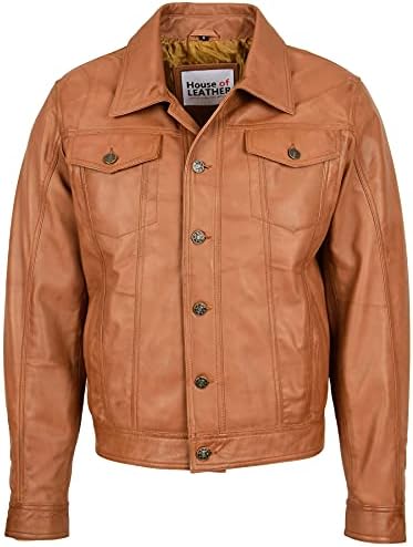 Mens Real Leather Trucker Jacket Lee Rider Style Terry
