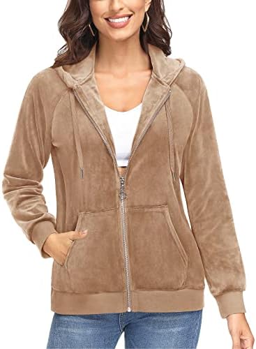 TACVASEN Women’s Fleece Jacket with Hood Full Zip Velour Sweatshirt Long Sleeve Casual Coat with Pockets